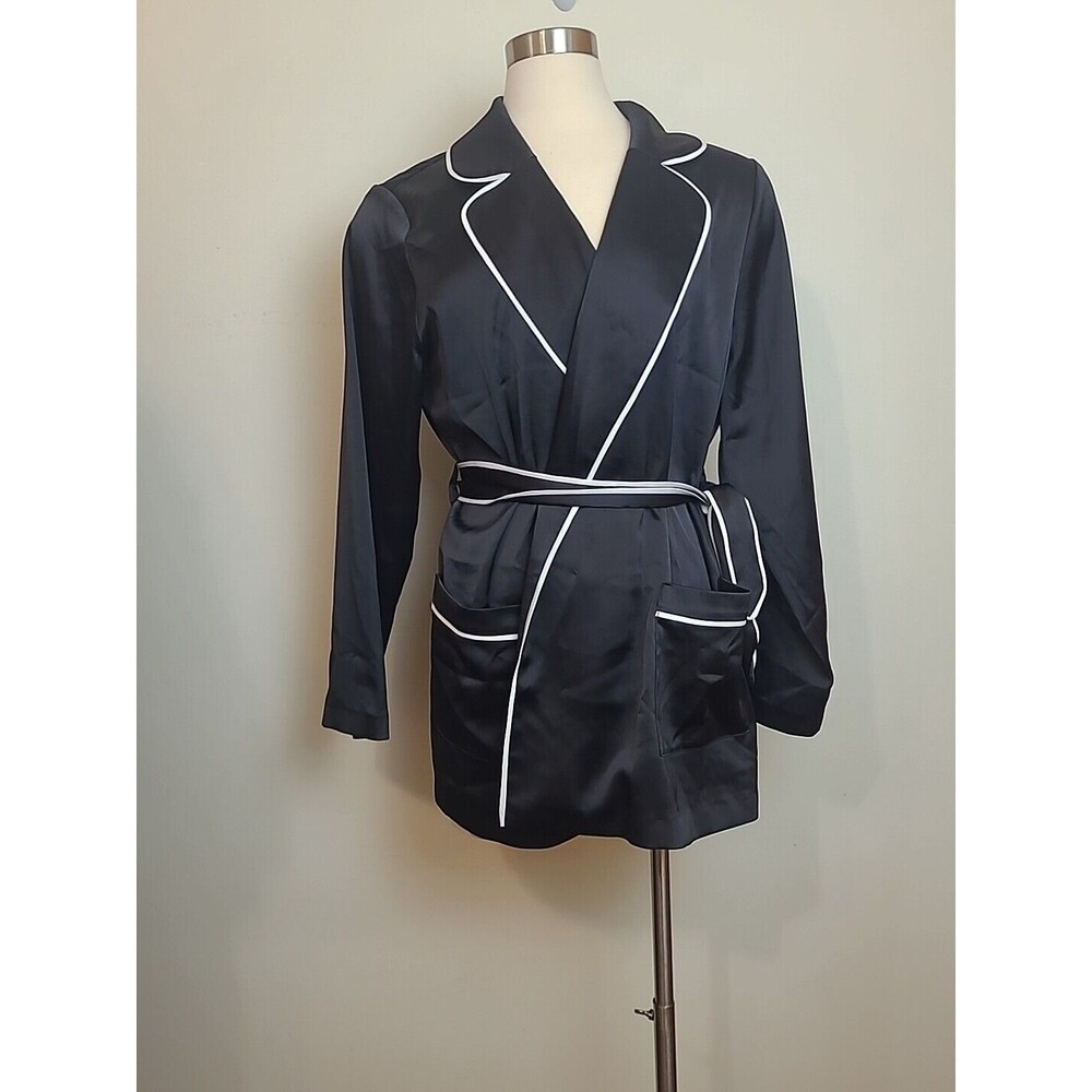 ELOQUII Black Belted Robe White Trim Robe Size 18 Excellent Condition